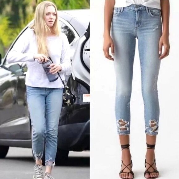 Agolde Jeans Women 29 Blue Light Wash Sophie Cropped Chewed Hem Distressed Retro - Picture 3 of 12